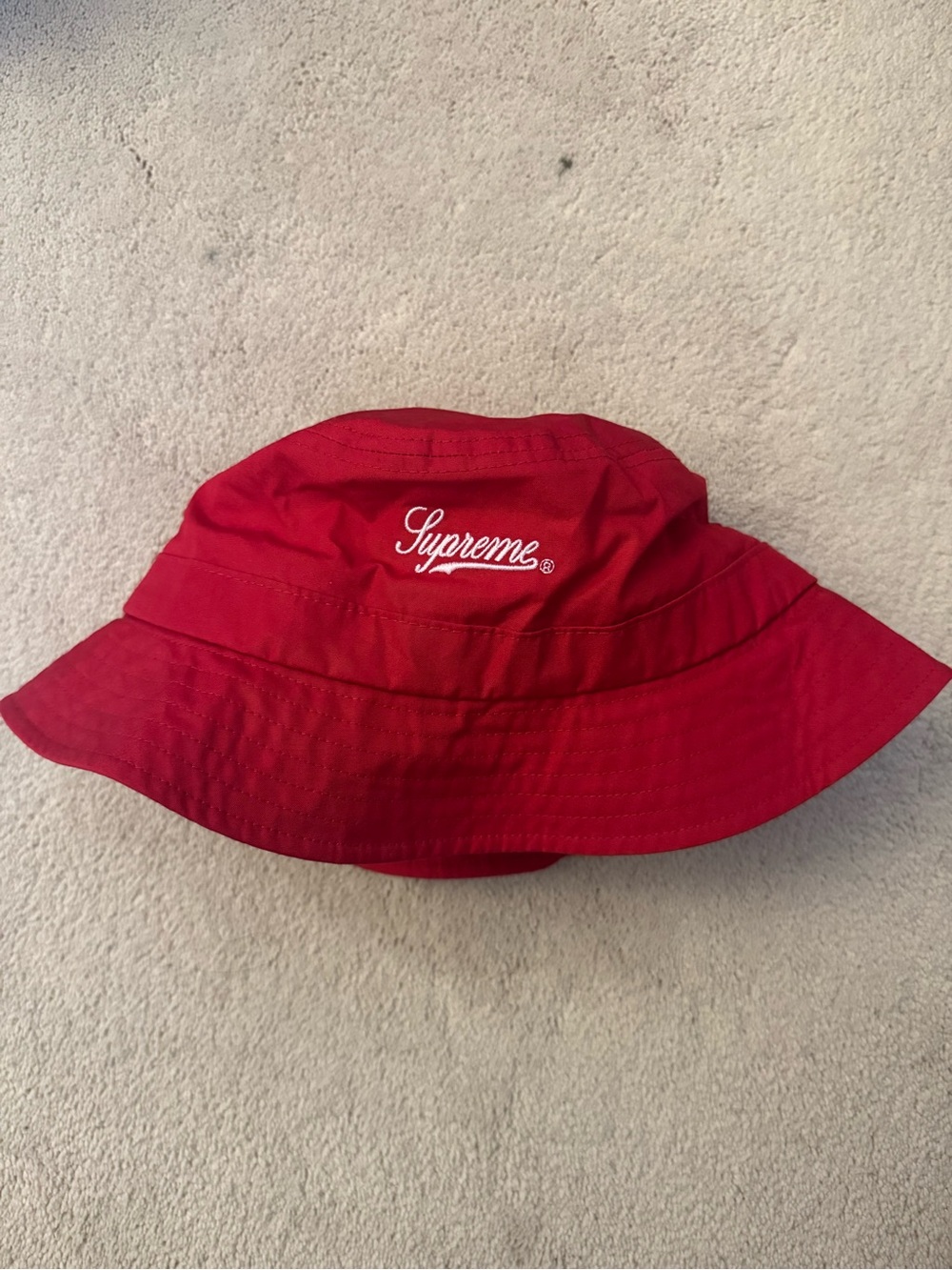 Supreme red embroidered logo bucket hat
